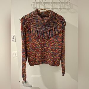 Vintage Lizwear Women's Multicolor Fringe Cotton/Ramie Sweater (Size S Petite)